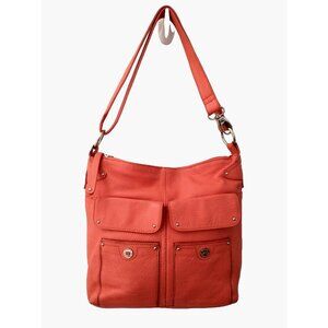 Stone Mountain Purse Coral/Orange Leather Shoulder Bag Adjustable Strap  - Med